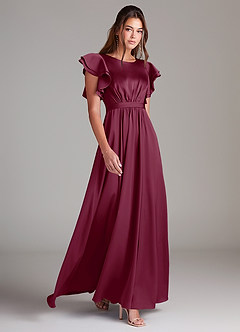 Azazie Daphne Bescheidene Brautjungfernkleider A-Linie Gestreift Stretch-Satin Bodenlänge Kleid image3