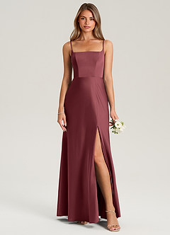 Azazie Lidia Bridesmaid Dresses Merlot Mermaid Side Slit Stretch Satin Dress image5