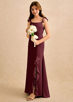Azazie Novalie Girls Formal Flower Girl Dresses Cabernet Mermaid Bow Stretch Satin Dress image2