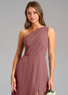 Azazie Phaedra Bridesmaid Dresses Desert Rose A-Line One Shoulder Chiffon Dress image8
