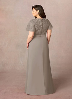 Azazie Singer Mother of the Bride Dresses Taupe A-Line V-Neck Lace Chiffon Dress image9