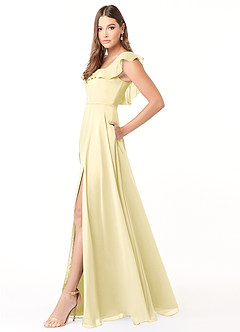Azazie Jinny Bridesmaid Dresses Lemon Sorbet A-Line Square Neckline Ruched Chiffon Dress image3