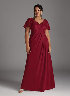 Azazie Holga Mère de la mariée Robes Robe Trapèze en Mousseline de soie Col V en dentelle Bourgogne image7