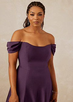 Christian Siriano Bridal for Azazie 1002 Bridesmaid Dresses Plum A-Line Off the Shoulder Stretch Satin Convertible Dress image13