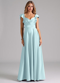 Azazie Leilani Robes de demoiselle d'honneur Robe Trapèze en Satin extensible Rayé Bleu Nuage image3