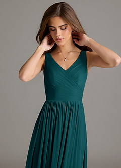 Azazie Keyla Brautjungfernkleider A-Linie Plissee Gittergewebe Kleid Pfau image7