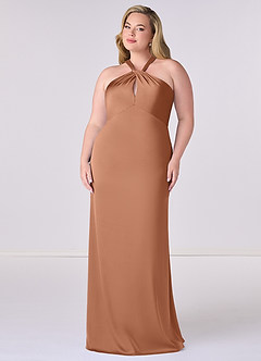 Barbie ♥ Azazie Bridesmaid Dresses Bronzer Sheath Stretch Satin Dress image7