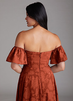 Azazie Sue Bridesmaid Dresses Auburn A-Line Off the Shoulder Floral Burnout Convertible Dress image6