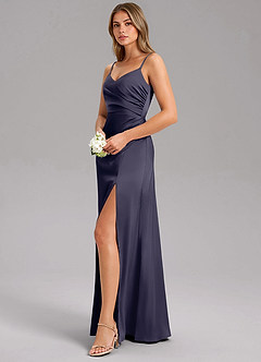 Azazie Azuree Jurken voor bruidsmeisjes Jurk van Stretch Satijn met A-Lijn Geplooid Stormachtig image10