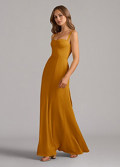 Azazie Amaris Bridesmaid Dresses Butterscotch A-Line Corset Stretch Satin Dress image4