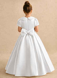 Azazie Gabriella Flower Girl Dresses White Ball-Gown with Sleeves Matte Satin Dress image2