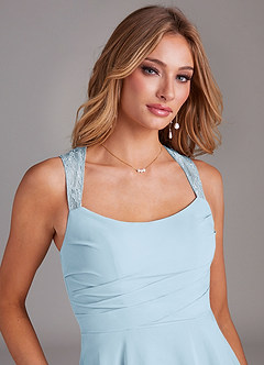 Azazie Vina Bridesmaid Dresses Sky Blue A-Line Lace Chiffon Dress image6