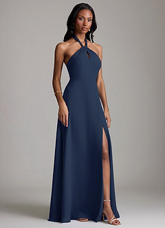 Azazie Tracie Robes de demoiselle d'honneur Robe Trapèze en Mousseline de soie Plissée Bleu Marine Foncé image3