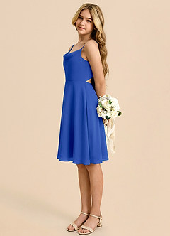 Azazie Shale Junior Royal Blue A-Line Bow Chiffon Dress image1