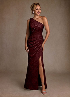 Azazie Joylin Mother of the Bride Dresses Cabernet Trumpet One Shoulder Floral Burnout Dress image1