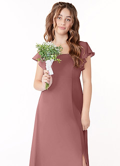 Azazie Bondi A-Line Bow Chiffon Floor-Length Junior Bridesmaid Dress image4