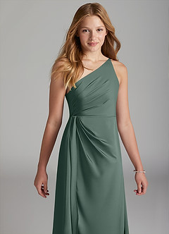 Azazie Mika Junior Robe Trapèze en Satin extensible Plissée Mousse De Mer image4