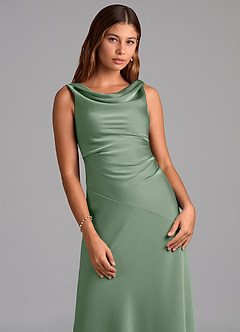 Azazie Nerine Brudtärnklänningar Klä av A-Linje i Stretch Satin Plisserad Matcha image6