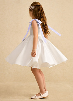 Azazie Stacie Flower Girl Dresses Ivory Lilac A-Line Bow Matte Satin Dress image3