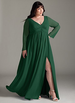 Azazie Teton Maternity Bridesmaid Dresses A-Line Long Sleeve Chiffon Floor-Length Dress image11