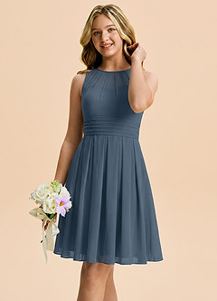 Azazie Bibiane Junior Neptune A-Line Pleated Chiffon Dress image4