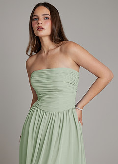 Azazie Andreina Robes de demoiselle d'honneur Robe Trapèze en Mousseline de soie Plissée Vert Sauge image6
