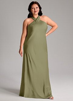 Azazie Doretta Bridesmaid Dresses Pistachio Mermaid Pleated Stretch Satin Dress image9