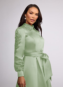 Azazie Ruth Mother of the Bride Dresses Dusty Sage A-Line Lace Matte Satin Dress image3