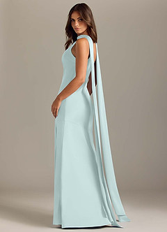 Azazie Kinsley Bridesmaid Dresses Sea Glass Mermaid Side Slit Stretch Satin Dress image6