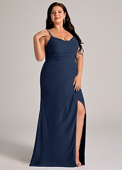Azazie Deandra Bridesmaid Dresses Dark Navy Mermaid Pleated Chiffon Dress image11