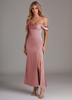 Azazie Saige Bridesmaid Dresses Dusty Rose Mermaid Off the Shoulder Stretch Satin Dress image1