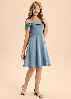 Azazie Anselie Junior Linia A Pofałdowany Satyna elastyczna Mini Młodsza druhna Sukienka image6