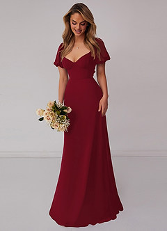 Barbie ♥ Azazie Bridesmaid Dresses Burgundy A-Line Pleated Chiffon Dress image6