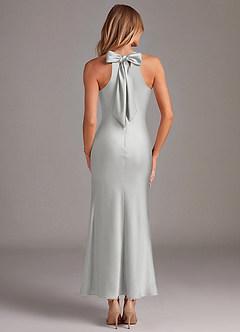 Azazie Doretta Abiti da Damigella Abito Sirena in Raso Elasticizzato Plissettato Argento image6