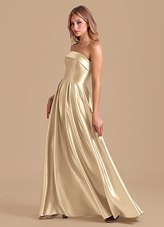 Azazie Lucienne Bridesmaid Dresses Champagne A-Line Pleated Metallic Satin Dress image6