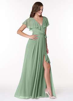 Azazie Jael Bridesmaid Dresses Matcha A-Line V-Neck Mesh Dress image4
