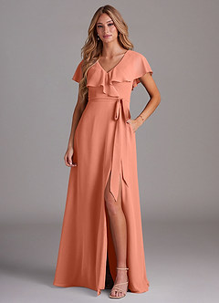 Azazie Lainey Bridesmaid Dresses Sunset A-Line with Pockets Chiffon Dress image1