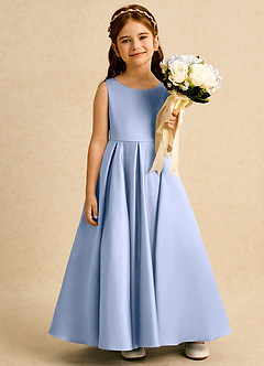 Azazie Pepper Blumenmädchenkleider A-Linie Plissee Matte Satin Kleid Eis image6