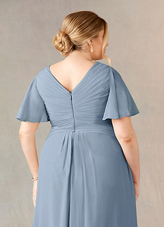 Azazie Morning Glory Mother of the Bride Dresses Dusty Blue A-Line V-Neck Ruched Chiffon Dress image10