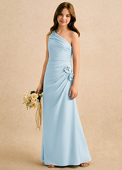 Azazie Sophie Girls Formal Robe Demoiselle D'honneur Fillette Robe Fourreau en Mousseline de soie Une épaule Bleu Ciel image4