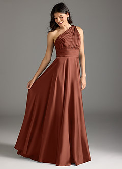 Azazie Charlize Brautjungfernkleider A-Linie One-Shoulder Stretch-Satin Kleid Lehm image2