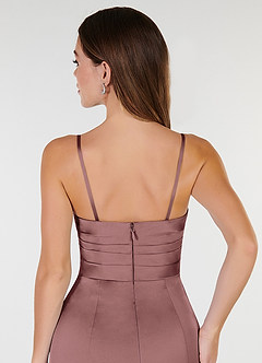 Azazie Yola Bridesmaid Dresses Vintage Mauve Sheath V-Neck Pleated Stretch Satin Convertible Dress image8