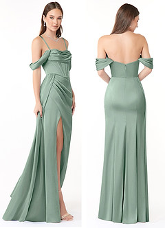 Azazie Amyra Vestidos de damas de honor Vestido Agave de Satén Elástico de Corte Sirena Convertible con Hombros descubiertos image8