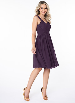 Azazie Angie Bridesmaid Dresses Plum A-Line Corset Chiffon Dress image4