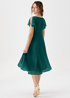 Azazie Graciela Junior Robe Trapèze en Mousseline de soie Plissée Paon image6