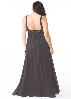 Azazie Aziza Bridesmaid Dresses Steel Grey A-Line V-Neck Pleated Chiffon Dress image8