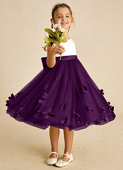 Azazie Sprout Flower Girl Dresses Grape A-Line Bow Tulle Dress image2