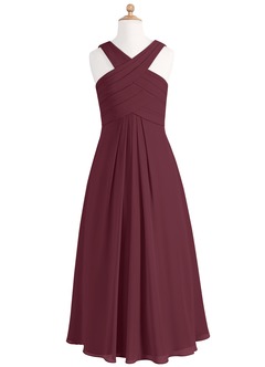 Azazie Kaleigh Junior Robe Trapèze en Mousseline de soie Plissée Cabernet image6