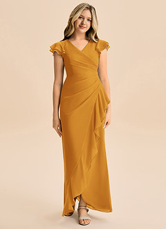 Azazie Julie Junior Vestido de Caramelo de Gasa de Corte Sirena con Volante image4