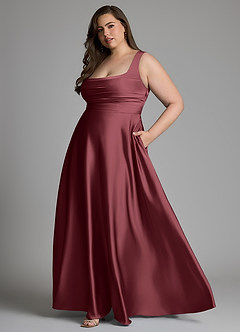 Azazie Azaria Vestidos de madrinha de casamento Vestido Merlot de Cetim elástico de Linha A com Corpete image10